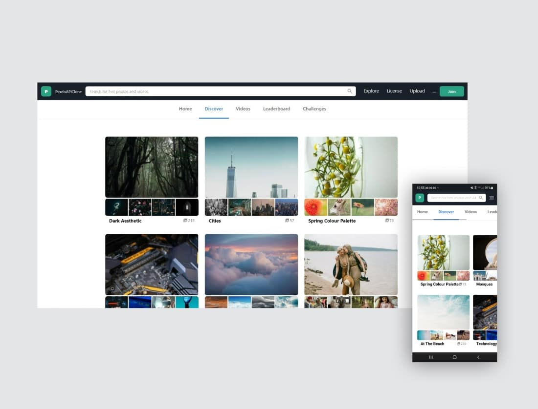 pexels clone discover tab
